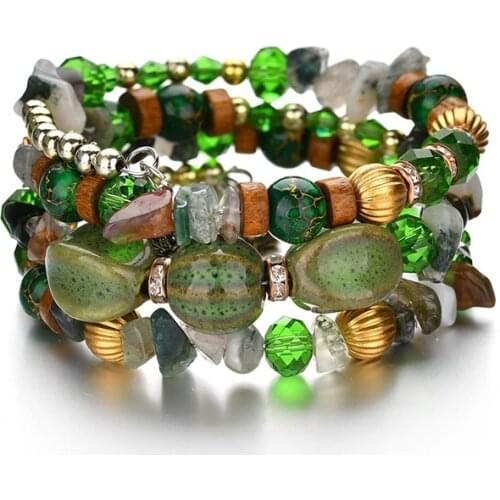 GREEN Handmade Woven DIY Bracelets&Bangles For Women Bohemian Multi Layered Bracelets Charm Friendship Crystal Bracelet BT200298