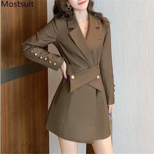 Office Ladies Women Suit Dress Full Sleeve Notched Collar Mini Dresses Stylish Elegant Fashion Ladies Vestidos Femme 2021