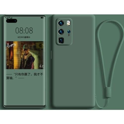 LOVECOM Liquid Silicone Phone Case For Huawei P40 Lite P30 P20 Lite Pro Mate 40 30 20 Pro With Strap Soft Solid Color Back Cover