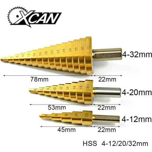 Step Drills 3Pcs Metric Spiral Flute The Pagoda Shape Hole Cutter 4-12/20/32mm HSS Steel Cone Drill Bit Set Step Drill Bit