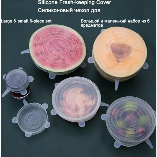6pcs kitchen Accessories Transparent Silicone Keep Fresh Cover Food Bowl Pot Lid Silicone Stretch Lid Cooking Cookware Tool