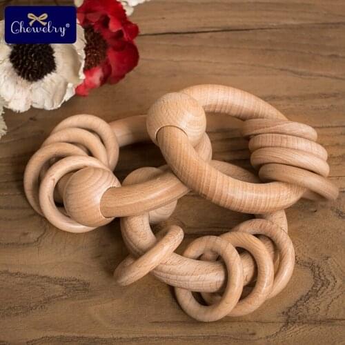 80mm Wooden Baby Rattle Toys Beech Wood Round Hand Montessori Toy Teether Wooden Ring Play Gym Baby Chew Stroller Must-have Toys