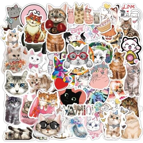 80 Cute Cat Sticker on Laptop Water Bottle Diary Label Flake Stickers Decals Album Scrapbooking DIY Decoration Stationery Toy