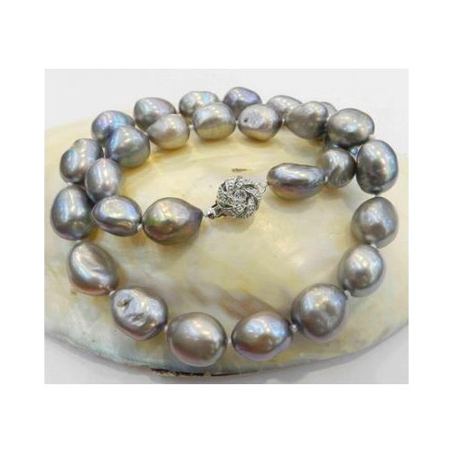 Free shipping LARGE 8-10MM SILVER GRAY REAL BAROQUE CULTURED PEARL NECKLACE