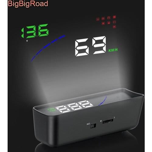 BigBigRoad Car HUD Head Up Display OBDII 2 Smart HD Digital Meter Speedometer Windscreen Projector Voltage Speeding Warning