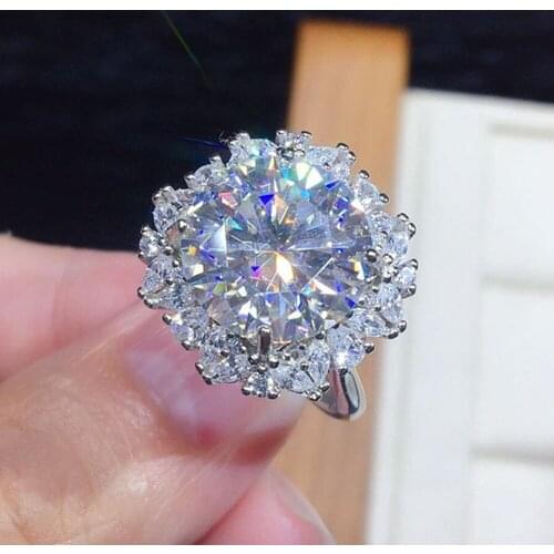 Big Luxury 5 Carats Bling Crystal Zircon Diamonds Gemstones Rings for Women PT950 White Gold Silver Color Fine Jewelry Bijoux