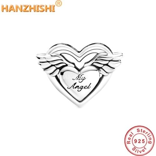 Wholesale Price Real 925 Sterling Silver My Angel Mum Heart Beads Charm Fit Original Charms Bracelet Silver Jewelry