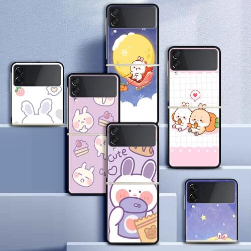 Case For Samsung Galaxy Z Flip 3 5G Funda ZFlip3 Luxury Black PC Hard Shockproof Back Phone Coque Shell Cute Cartoon Rabbit