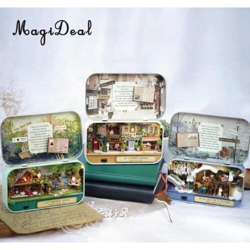 1Set DIY Handicraft Tin Box Wood Miniature Dollhouse Theatre Series for Room Home Desk Decor Novelty Friends Birthday Gift