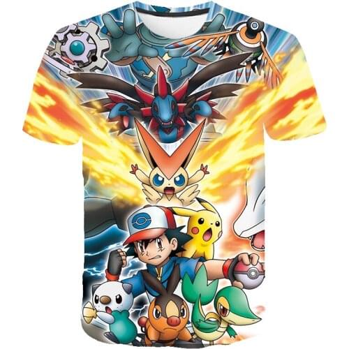 Pokemon Pikachu Kids Clothing Tops Boy T-shirt Game 3D Print T Shirts Funny Anime Short Sleeve Tee Baby Girls Tshirt P06