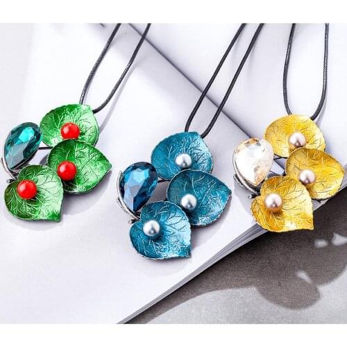 Long Necklace for Women Vintage Plant Jewelry Colors Leaves Pendants Beads Chains Rope Large Suspension Gifts Alloy 2021 Female