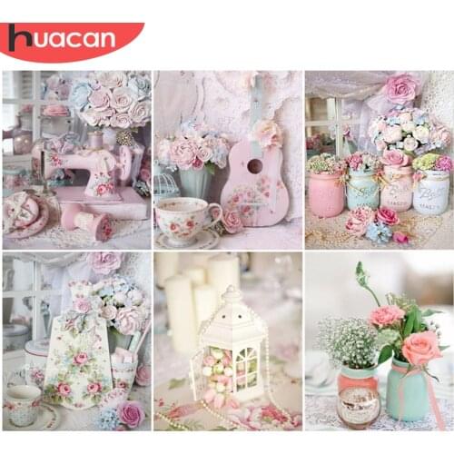 HUACAN Painting By Number Flower Acrylic Frame Hand Painted Unique Gift Pictures By Number Guitar Kits Home Decoration