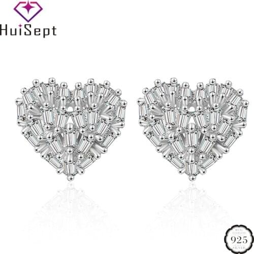 HuiSept Fashion Silver Earrings 925 Jewellery Heart-shaped AAA Zircon Gemstones Stud Earrings for Women Wedding Party Wholesales