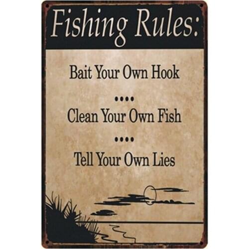 [ Kelly66 ] Fishing Rules Metal Sign Tin Poster Home Decor Bar Wall Art Painting 20*30 CM Size y-2261