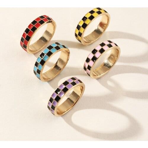 Trendy Geometric Squares Ring Men and Women Color Drops of Oil Alloy Ins Ring Jewelry for Party
