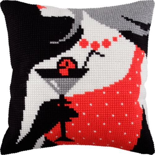Cross Stitch Cushion Cover Flirting Girl Needlepoint Kits Pre-Printed Canvas Chunky Yarn Cross-stitch Pillow Case Arts & Crafts
