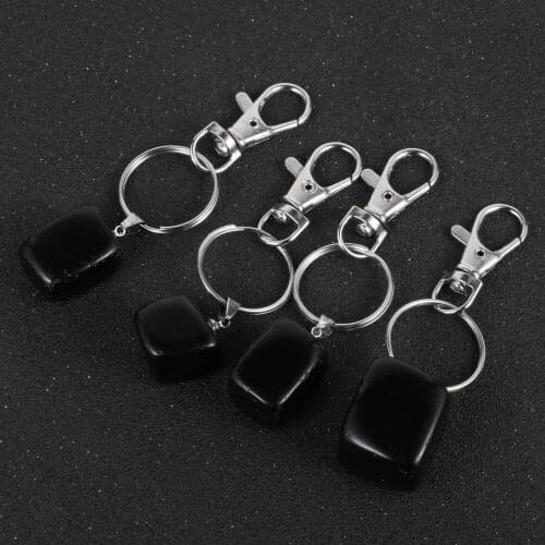 Irregular Black Obsidian Pendant Keychain Fashion Women Men Natural Stone Pendant Key Chain Ring
