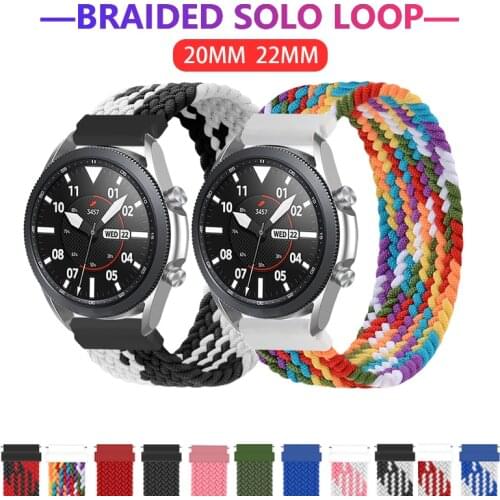 22mm 20mm Nylon Braided Strap For Samsung Galaxy Watch 3 42 46mm Gear S3 Active2 Solo loop Band for Amazfit Bip Huawei watch