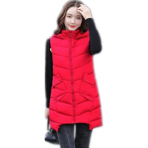 New Autumn Winter Women Warm Vest 2018 Female Sleeveless Winter Jacket Medium-Long Vest Hooded Loose Casual Outerwear Vest Q822