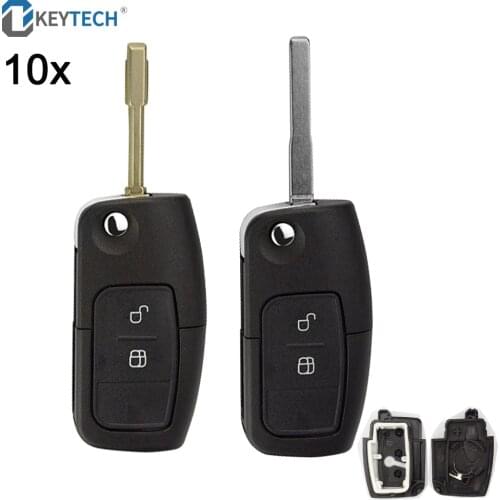 OkeyTech 10PCS Folding Flip Car Remote Blank Key Shell for Ford and Focus 2 3 Mondeo Fiesta 2 3 Buttons FO21 HU101 Uncut Blade