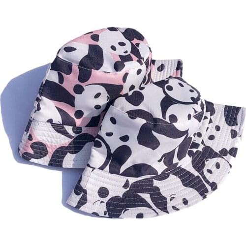 New Spring Children Bucket Hats Panda Printed Casual Kids Fisherman Hats Can Wear Two Sides Pure color baby fisherman Hat