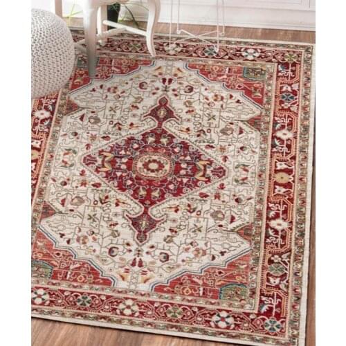 Persian Ethnic Style Retro European Red Entry Mat Bedroom Living Room Non-slip Bedside Carpet Mat