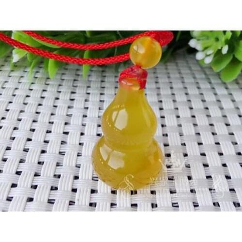 Natural yellow Agate Jade Pith small gourd pendant child small fresh crystal necklace pendant with certificate