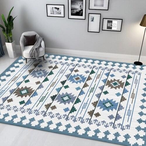Simple Blue Geometric Ethnic Rug For Living Room Mediterranean Style Carpet In The Bedroom Coffee Table Rug Sofa Floor Mat Soft