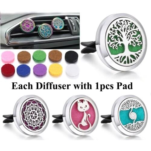 Tree of Life Car Air Diffuser Christmas Stainless Steel Freshener Car Essential Oil Diffuser Perfume Aromatherapy Locket Pendant