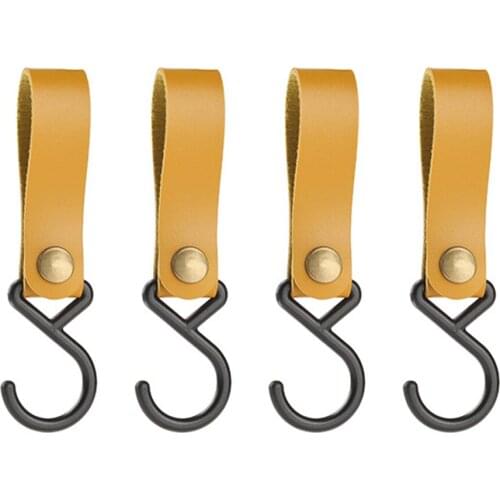 S-Shaped PU Leather Hanging Hooks Durable Triangle Storage Rack Shelf Hook Keychain Portable Outdoor Hanger Camping Supplies