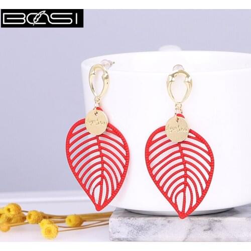 BOSI kpop leaf earrings for women 2021drop earrings fashion jewelry geometric long dangle boho accesorios cute earings statement