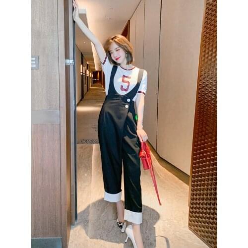 Cut loose bump color edge straps straight leg female new summer