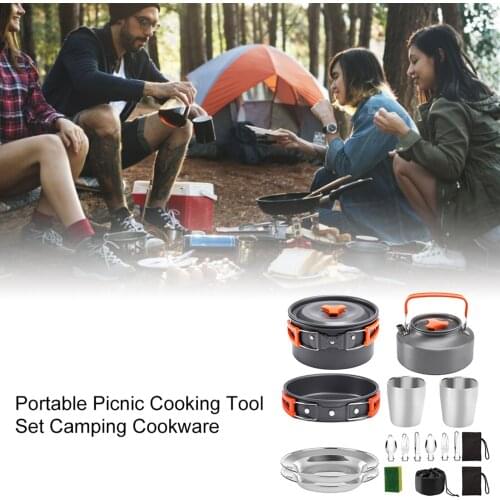 Ultra-light Stainless Camping Cookware Utensils Set Outdoor PicnicTableware Camping Hiking Cooking Pot Picnic Set