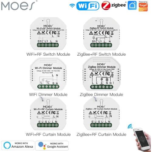 Moes ZigBee WiFi Smart Switch Module Dimmer Curtain Switch Smart Life App Remote Control Alexa Google Home Voice Control