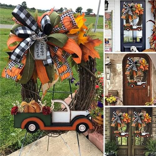 Vintage Pumpkin Truck Wreath,rustic-simple Decor,halloween-farmhouse Decorations Diy Flower Bouquet Wreath For Wedding Party