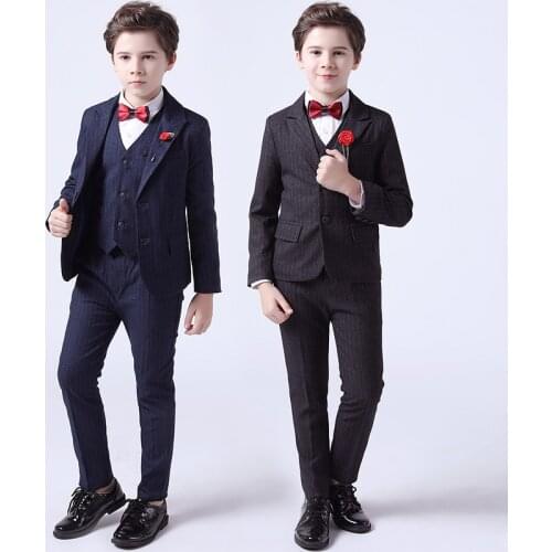 Spring Autumn Flower Boys Formal Dress Suit Set Children Handsome Wedding Party Performance Costume Kids Blazer Vest Pants 3pcs