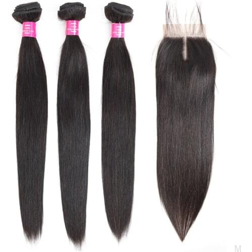 Top Quality Hair Bundles Full Straight Malaysian Hair 3 Bundles With Closure Natural Human Hair Bundles With Lace Closure Sale
