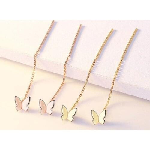 XF800 Real 18K Gold Drop Earrings for Women Butterfly Simple Fashion Wedding Gift Pure AU750 Tassel Earrings Fine Jewelry E518