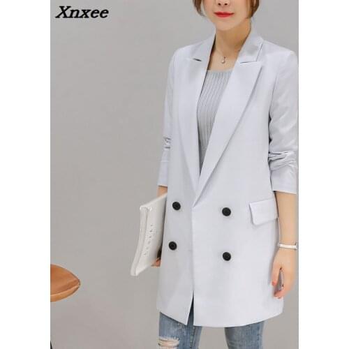 Women long blazer and jackets long sleeve faomal office lady double breasted medium-long style lady suit coat plus size Xnxee