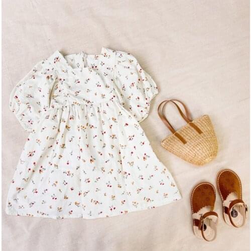 1-6Yrs Kids Girl Dress 2021 New Short Sleeve Dress Kids Dresses Girls Puff Sleeve Floral Princess Dresses Summer