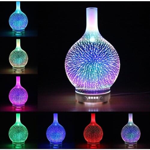 100 ml 3D Glass Firework Design Ultrasonic Air Humidifier with LED Night Aroma Lamp Aromatherapy Essential Oil Diffuser for Home