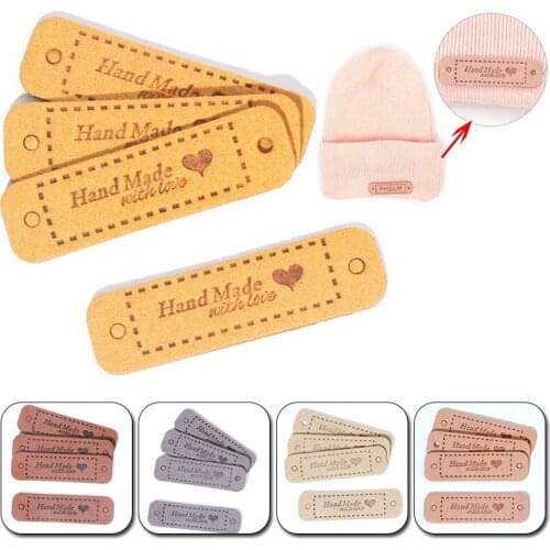 20Pcs Handmade Labels For Clothes Made With Love PU Leather Tags Hand Made Label For Hats Heart Knitting Tags Sewing Accessories