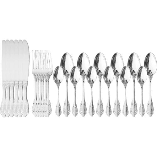 24Pcs Silver 304 Stainless Steel Knife Fork Spoon Dinner set Luxury Vintage Tableware Set Gold Dinnerware Set Gold Cutlery Set