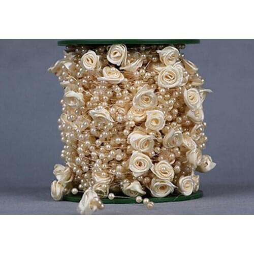 30M Beautiful Satin Rose Flowers Fishing Line Pearl Spray Beads Garland Wedding Tree Table Decoration Crafting DIY Accessories