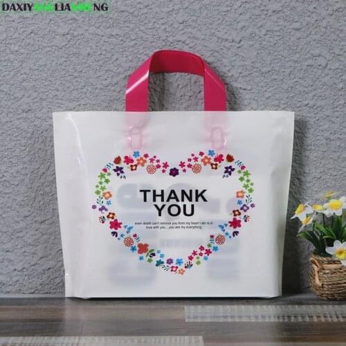 50pcs/lot 33x25x6cm plastic gift handbag for childrens gift womens clothing, wholesale thick gift packing bag" Thank you" logo