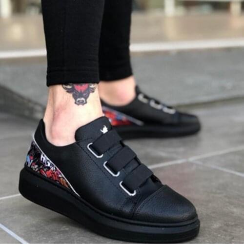 BA0029 3 Bant Legend Siyah Desenli Kalın Siyah Taban Casual Erkek Ayakkabı Şık Ve Özel Tasarım Çok Rahat Ve Türk Malı Ucuz