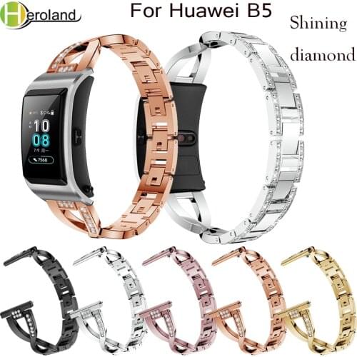 Bracelet Alloy steel Watch Strap For Huawei B5 Smart WatchBand Replacement strap Wrist Band metal Accessories Fashion Rhinestone