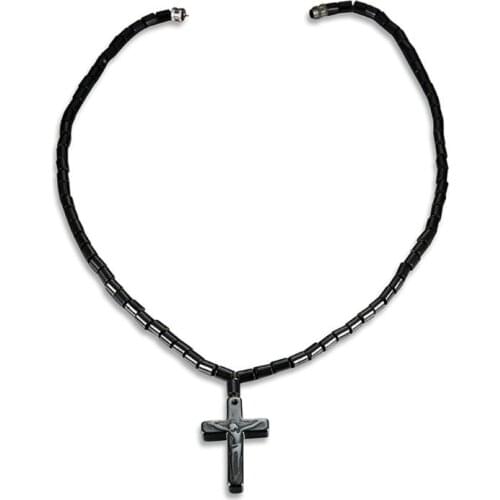 Black Hematite Magnetic Therapy Cross Pendant Necklace Neck Pain Relief Jewelry T4MD