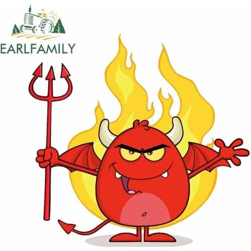 EARLFAMILY 13cm x 12.8cm For Devil Angry Satan Car Styling Stickers Vinyl Material Decal Refrigerator Personality Creative Decor