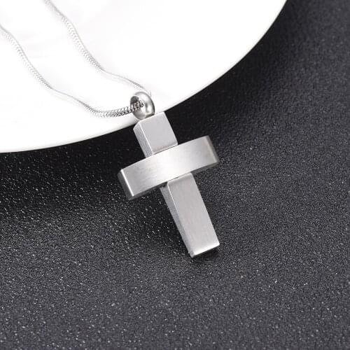 IJD9985 Matt Finished 316L Stainless Steel Cross Cremation Keepsake Necklace For Men Memorial Urn Jewelry Pendant Hold Ashes